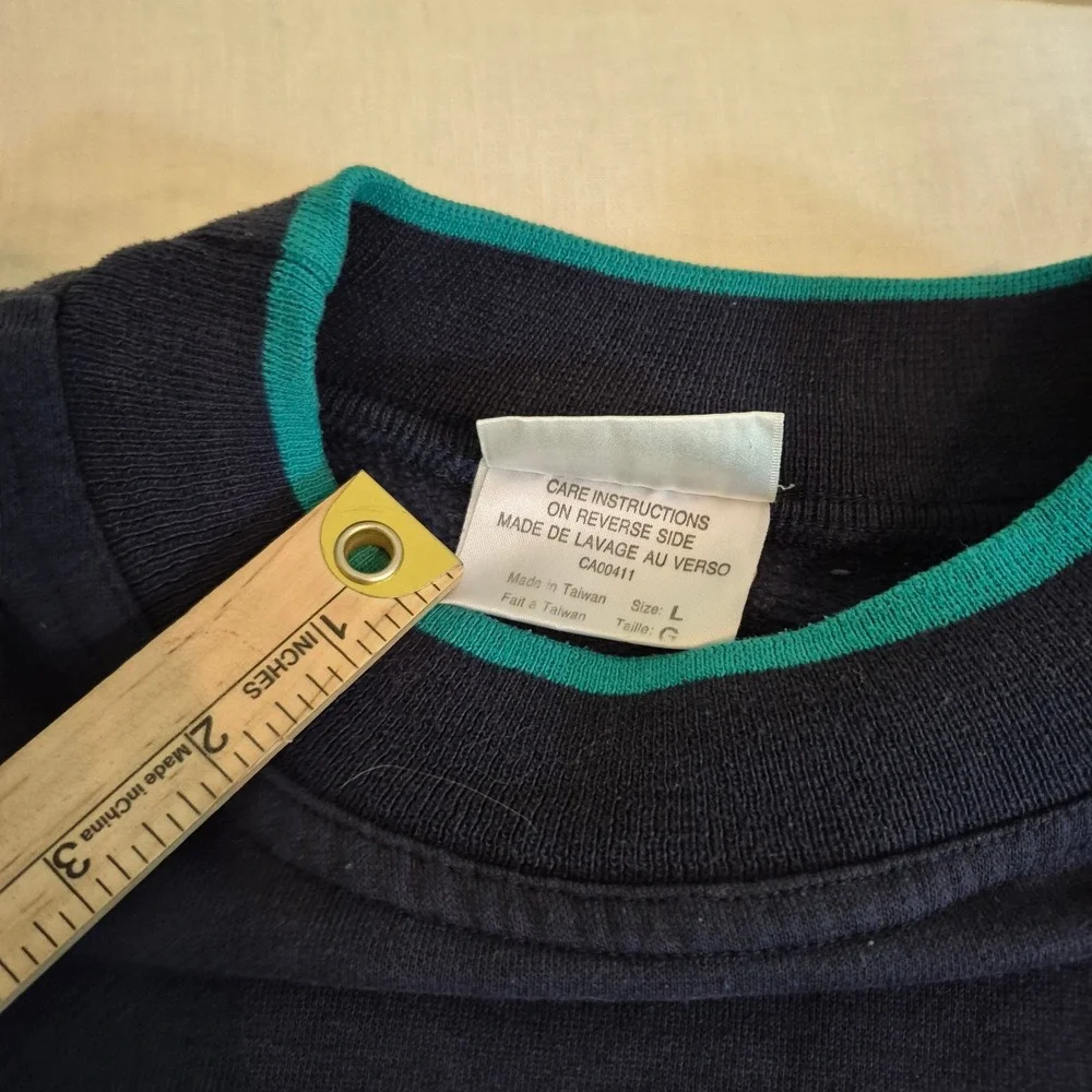 Vintage Adidas Sweatshirt L Teal Colorblock 90s Mock Neck Trefoil Spellout Retro